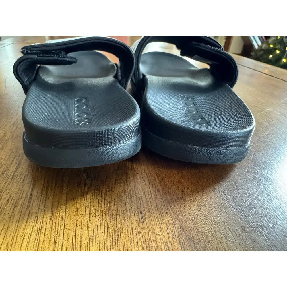 Adidas Black & White Slides Sandals Kids Size US 1 3-Stripes Comfort - Picture 8 of 9
